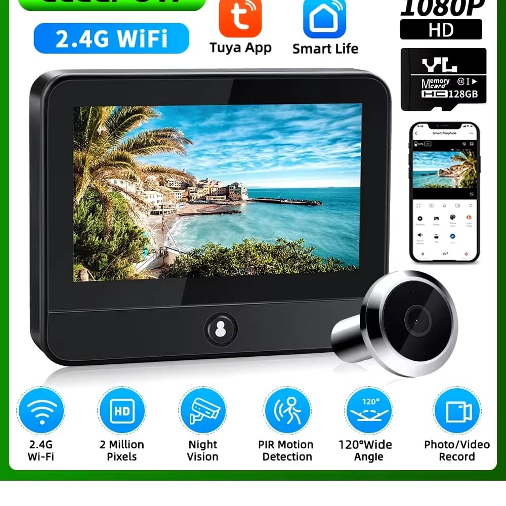 Elecpow Tuya Smart wifi Radar Digital Door Peepholes Camera Eye 4.3Inch 1080P Video Doorbell PIR Night Vision Motion Detection