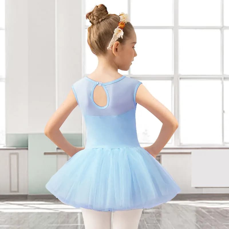 Girls Ballet Dance Mesh Splicing Leotard for girl Dance Gymnastic Tank with Water-drop Back Tutu Skirt (Toddler/Little/Big Girl)