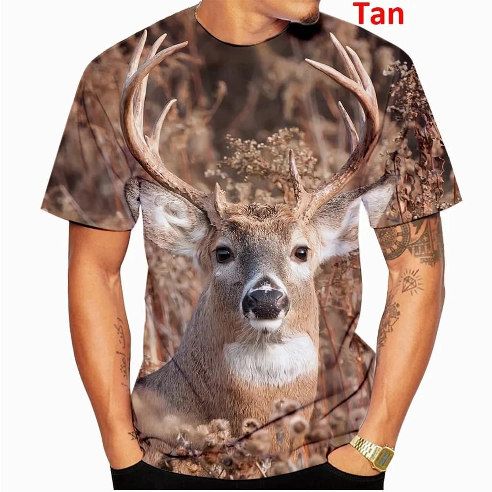 Men's Fashion Deer Hunting Camo 3D Printed T-shirt Men's Leisure Round Neck Short Sleeve T-shirt Plus Size Comfortable Top