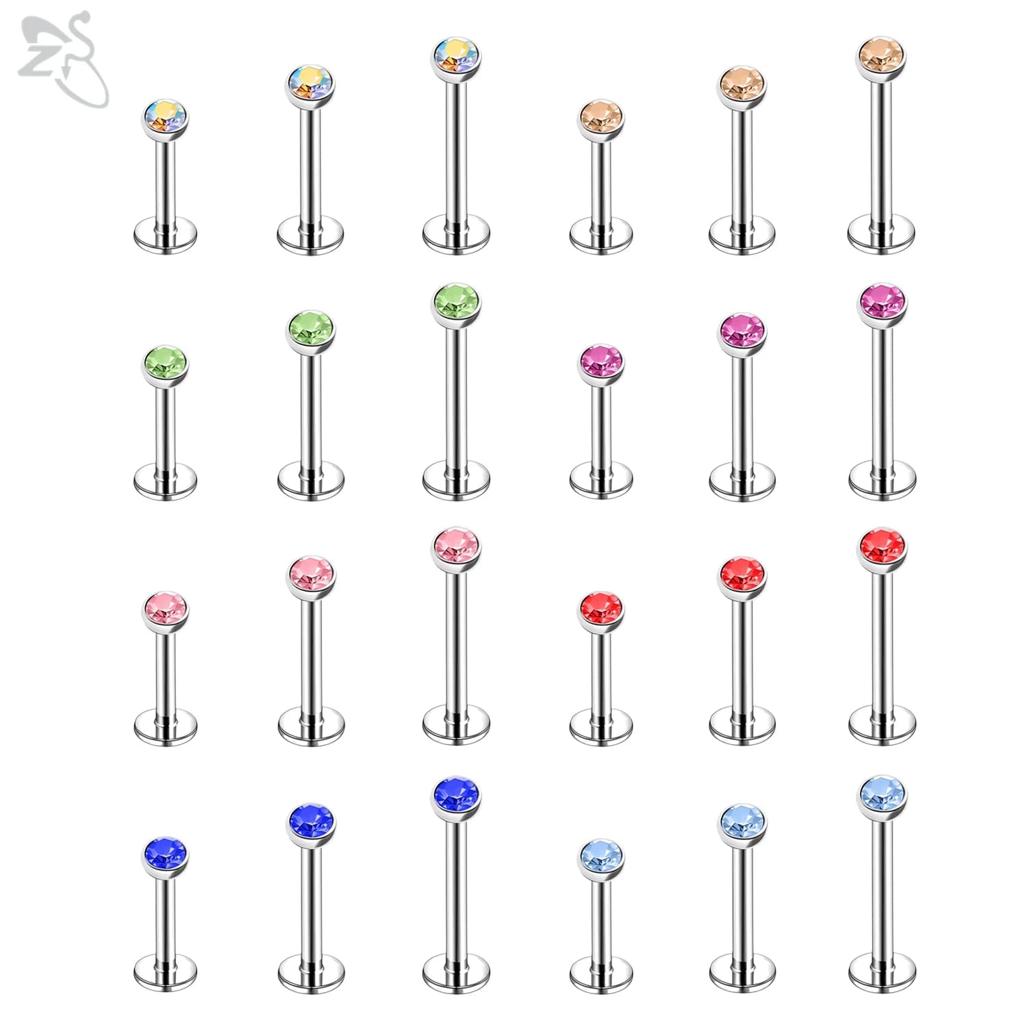 AOEDEJ 3-6Pcs/lot Plug-In Style 16G Stainless Steel Labret Lip Stud Set 3MM CZ Crystal Helix Cartilage Piercing Jewelry 6/8/10MM