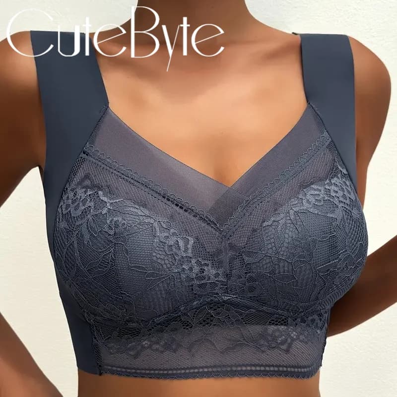 L-5XL Contrast Lace Wireless Bras For Womens Lingerie Top Female Lace Bra Underwire Plus Size Brassiere Perspective Sexy Bras