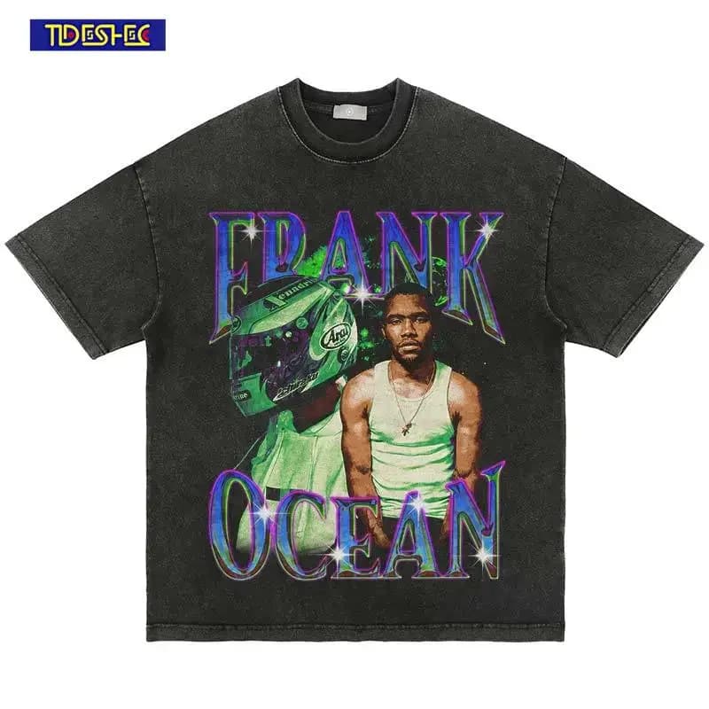 2024 Men Summer Short Sleeve Vintage Washed Portrait Graphic T-Shirt Harajuku Hip Hop Streetwear Men Cotton Printed Tshirt