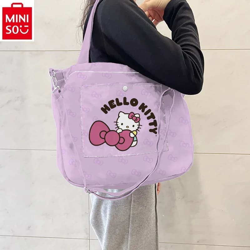 MINISO hello Kitty high-quality canvas shoulder and crossbody dual-use casual large capacity portable tote bag