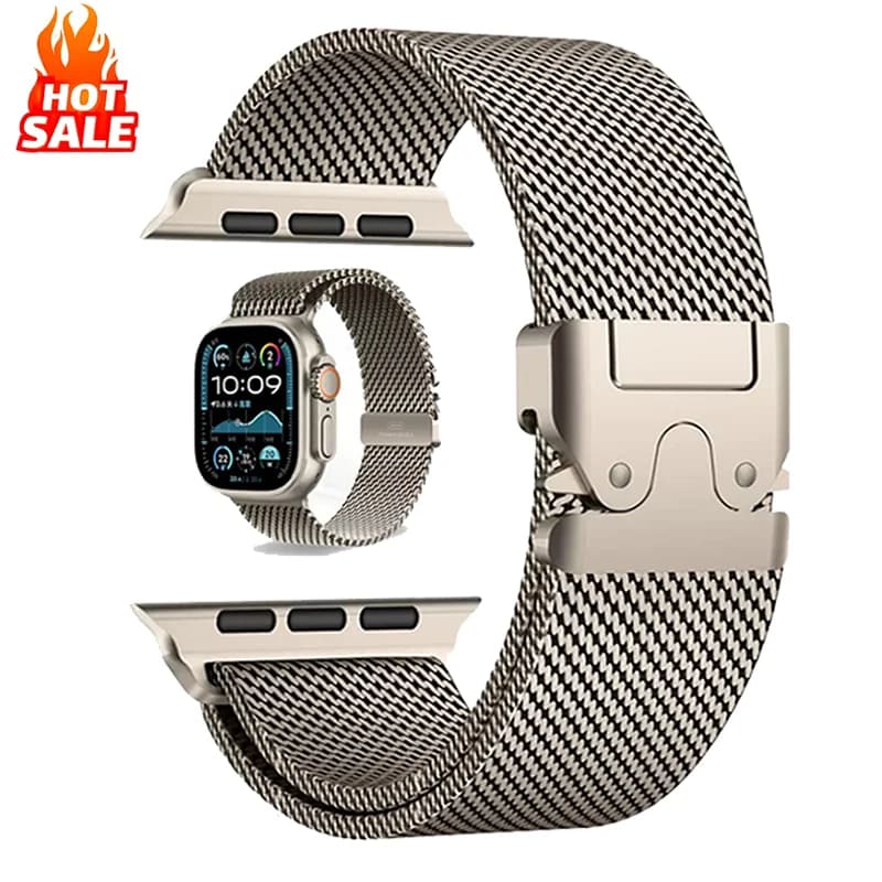 Titanium Official 1:1Strap For Apple watch Ultra Band 49mm S10 46mm 42mm 45mm 44mm Milanese bracelet iWatch 10 9 8 7 6 5 SE 4 3