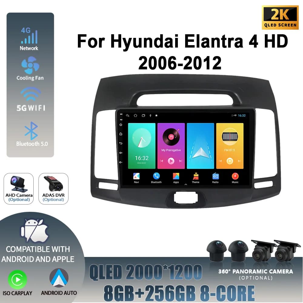 Android 14 For Hyundai Elantra 4 HD 2006-2012 Car Radio Multimedia Navigation Player 2DIN 4G WIFI Wireless Carplay Screen