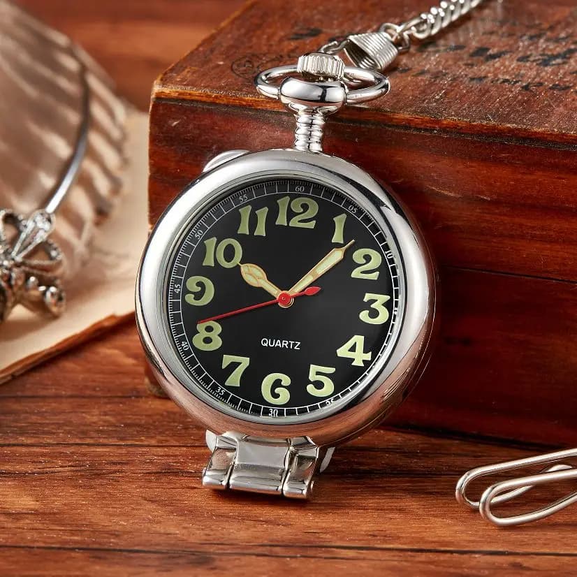 Luminous Quartz Pocket Watch Retro Bronze Antique Men Steampunk Chain Watches Gift Clock Arabic Numerals Display
