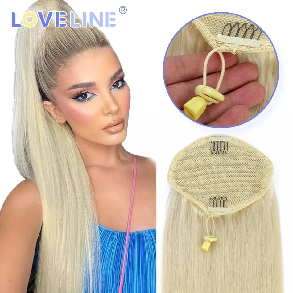 LOVELINE Drawstring Ponytail Hair Extensions Natural Color Straight Virgin Remy Hair For Women 1 Piece Ponytail Extensions 100G