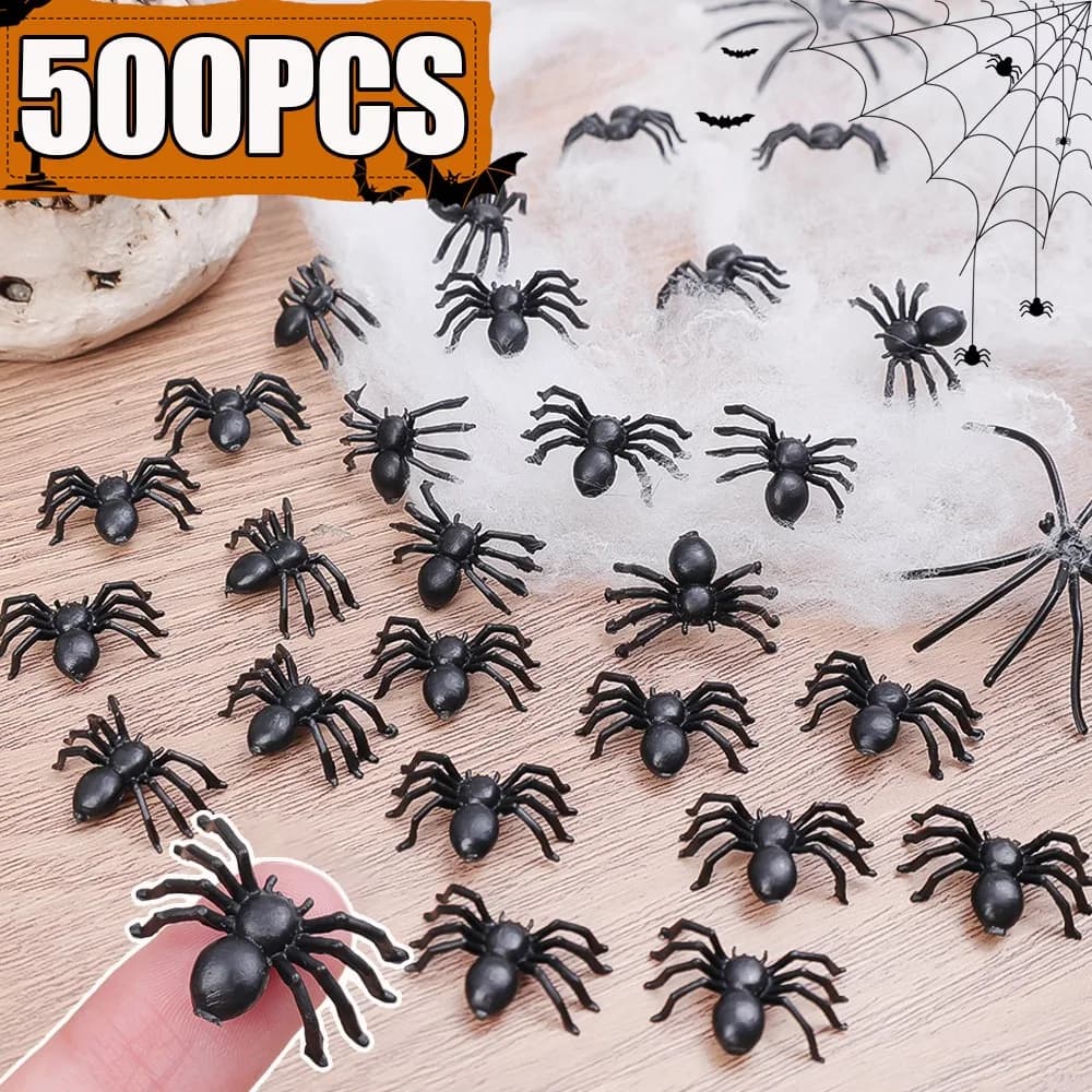 Halloween Black Small Spiders Decor Fake Horror Spider Haunted House Prop DIY Halloween Party Decoration Simulation Insects Toys