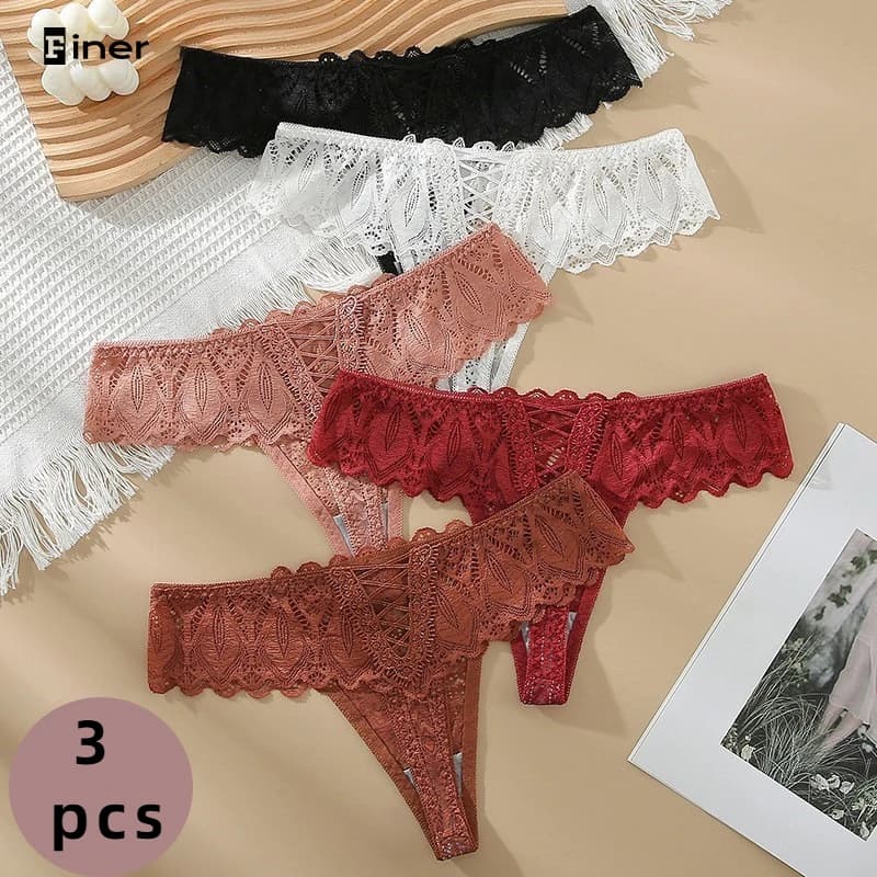 3 PCS Lot Lace Thongs Women Seamless Panties New Tangas Mujer Hollow Out Sexy String Lingerie Femme Girls T-back Cotton Crotch