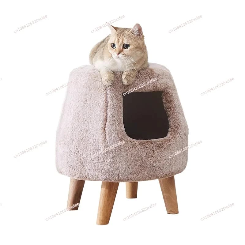 Solid wood cat nest, stool, warm in autumn and winter, pet kennel semi-closed,does not occupy an area, shared by people and cats