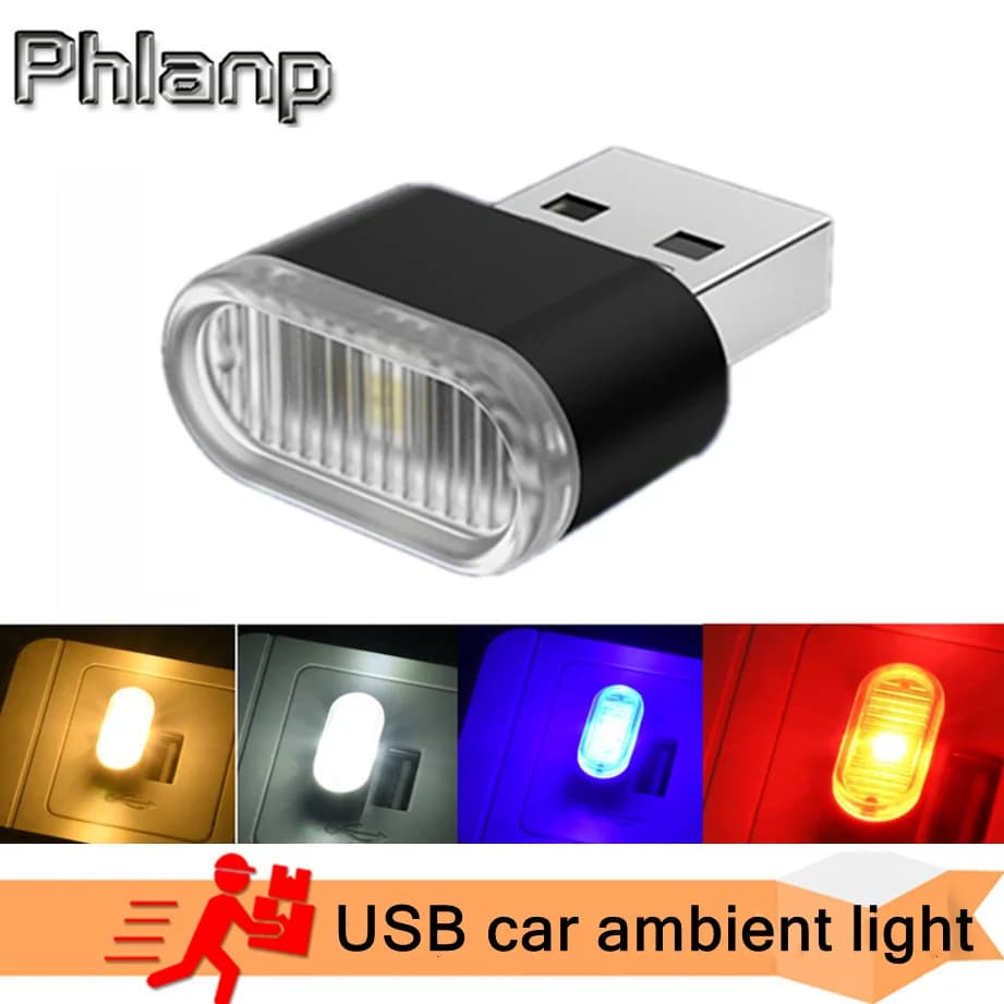 1Pc Car Mini USB LED Atmosphere Lights Car Interior Neon Decorative Lamp Emergency Lighting Universal PC Portable Plug and Play