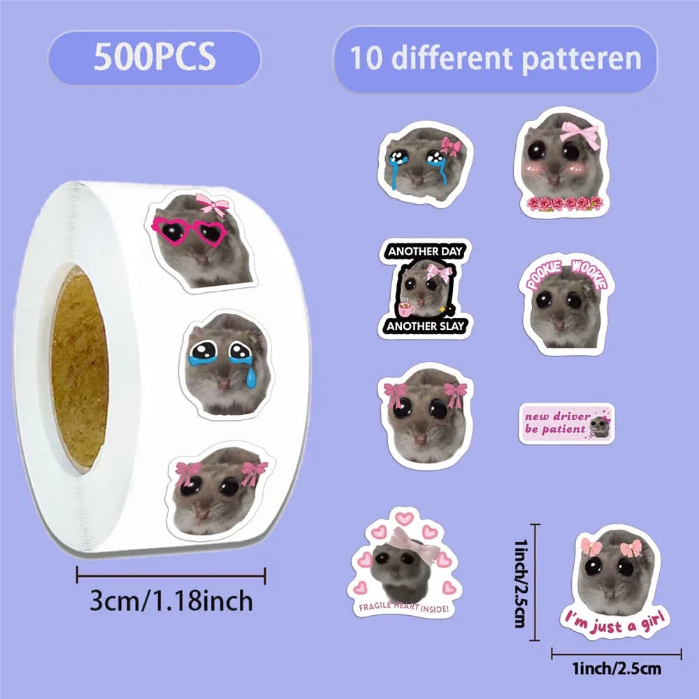 500PCS Sad Mouse Roll Stickers Cute Decoration Party Stickers iPad Notebook Boutique Decoration Stickers