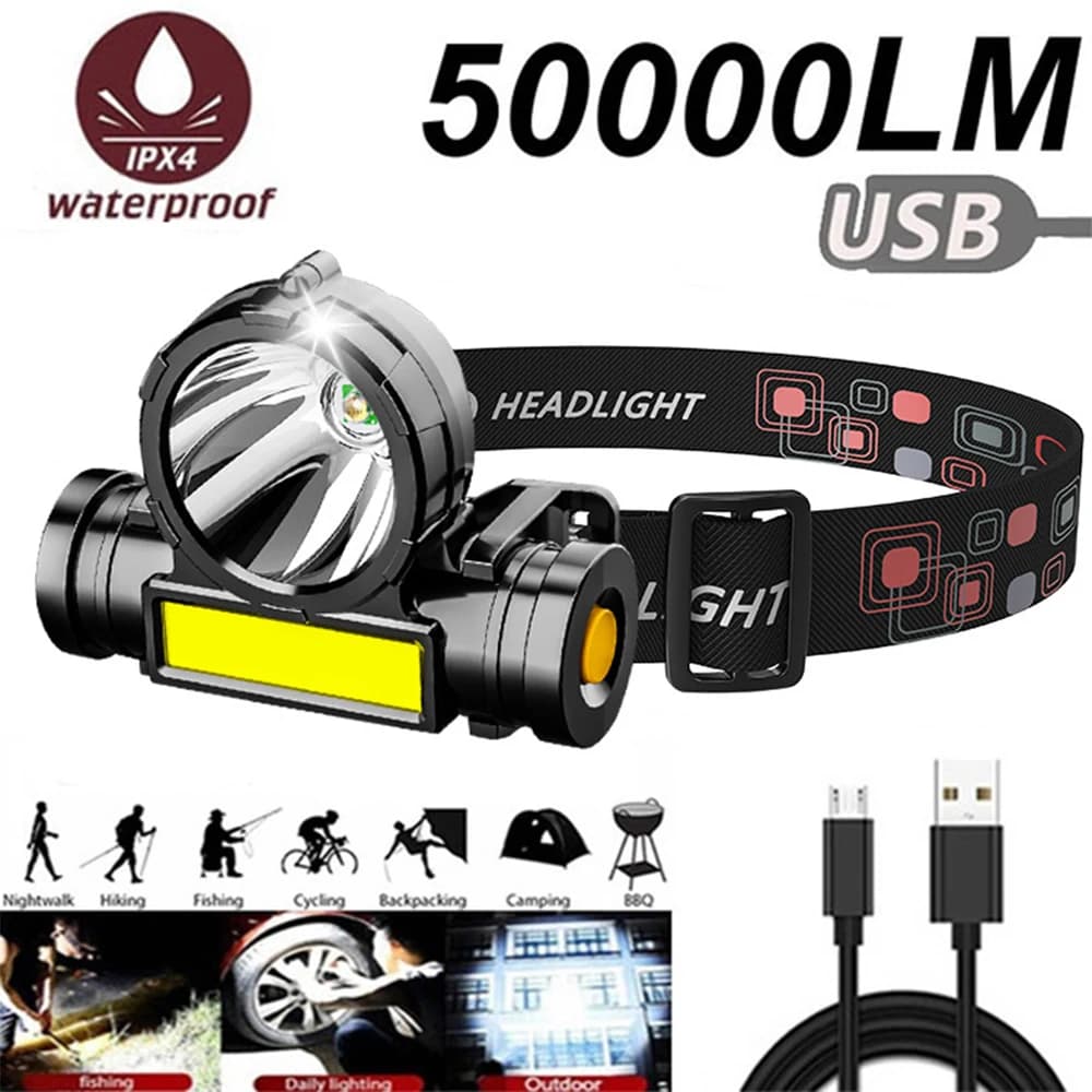 Powerful LED Headlamp Torch Portable USB Rechargeable Head Lantern Flashlight Waterproof Camping Fishing Head LED Lights 헤드랜턴