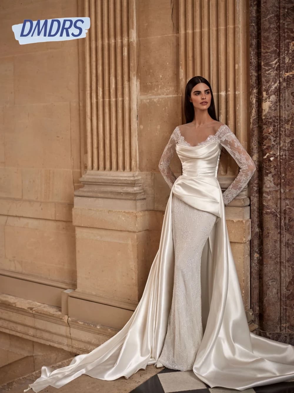 Ivory Exclusive Wedding Dress With Detachable Tail Romantic Lace Dress For Bride Elegant Mermaid Customized Vestido De Novia