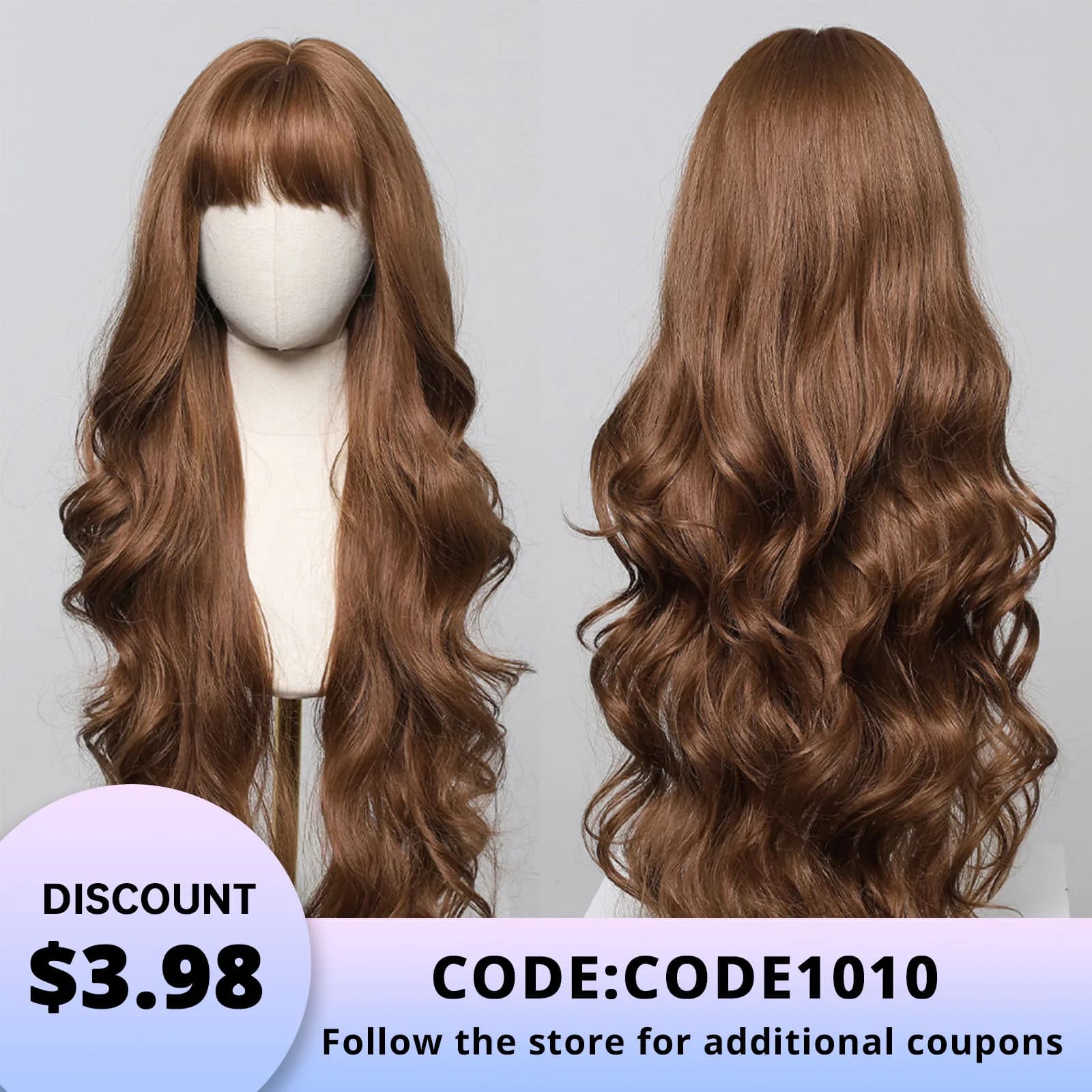 Brown Wigs 30 Inches Synthetic Curly Wig Long Wavy Hair for Women Wigs with Bangs Natural Christmas Party High Temperature Fiber