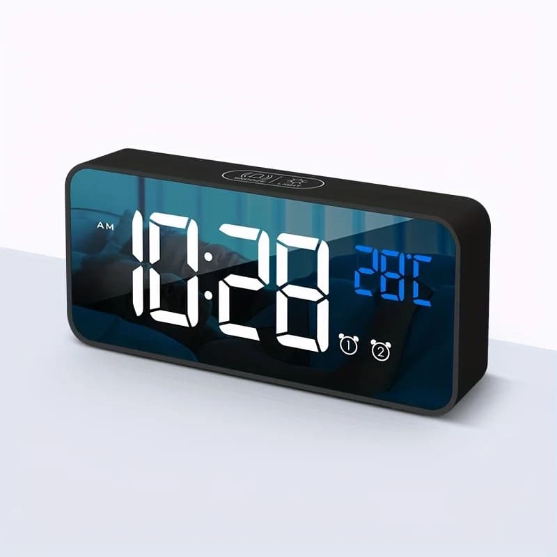 Voice Control Digital Alarm Clock TEMP 2 Alarms Snooze Night Mode Table Clock Power Switch 12/24H Rechargeable Music LED Clock