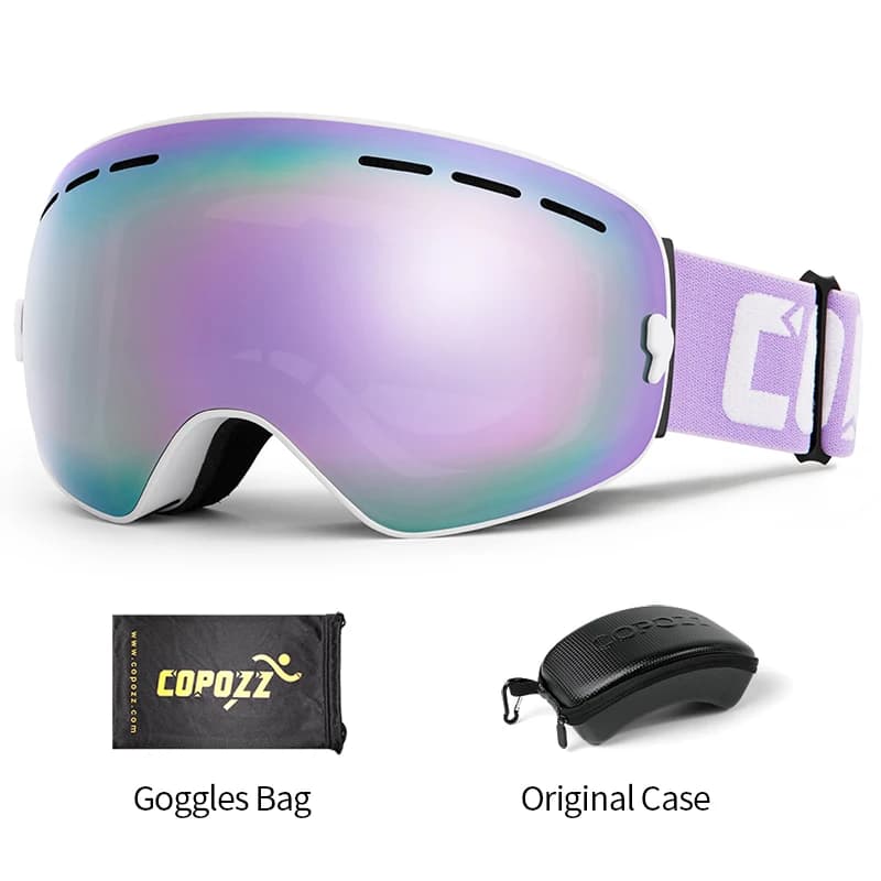 COPOZZ Ski Goggles with Box Case Ski Mask UV400 Anti-fog Snow Goggles Big Spherical Skiing Snowboarding for Women Men