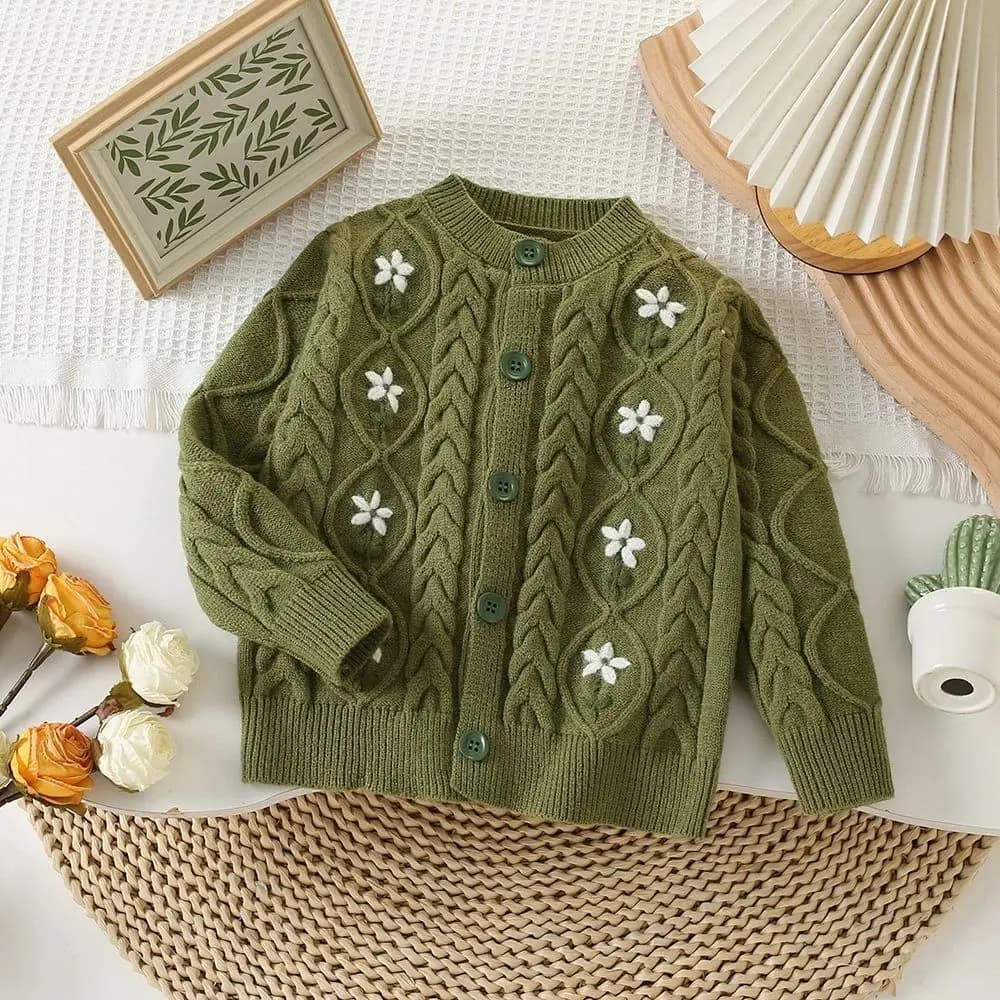 Autumn Winter  Casual Sweaters Cotton Clothes Girls' Outerwear 2024 New Children's Knitted Cardigan