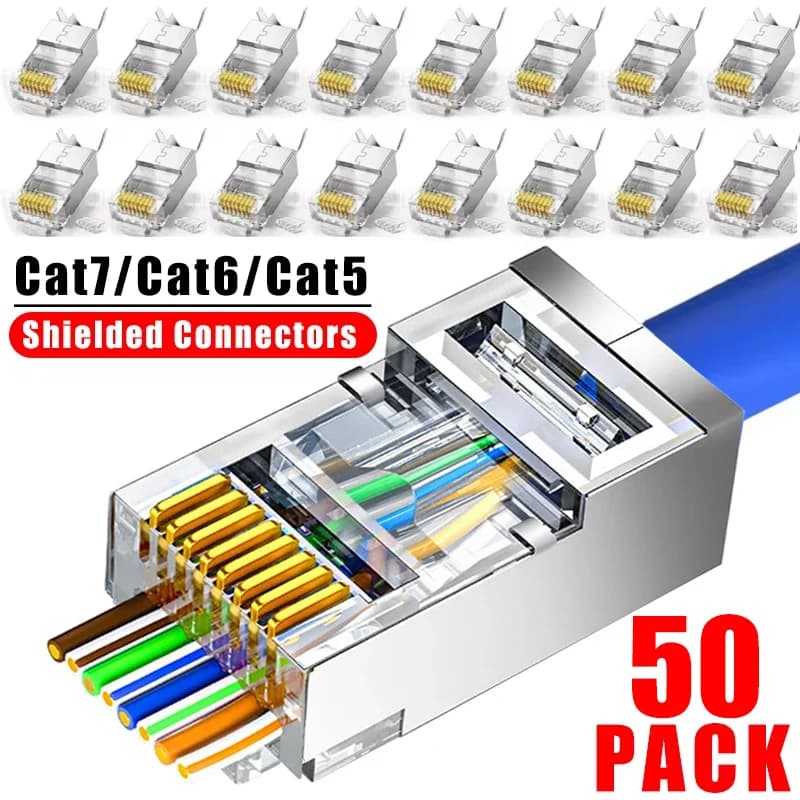1/10/30/50Pcs Pass Through RJ45 Cat7/Cat6/Cat5 Shielded Connectors Crystal End Gold-Plated 8P8C Crimp UTP Ethernet Modular Plug