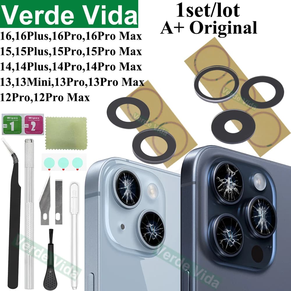 Original Back Camera Glass Replacement for iPhone 16 15 14 Pro Max 12 13 Mini 15 Plus Broken Camera Lens Repair Kits