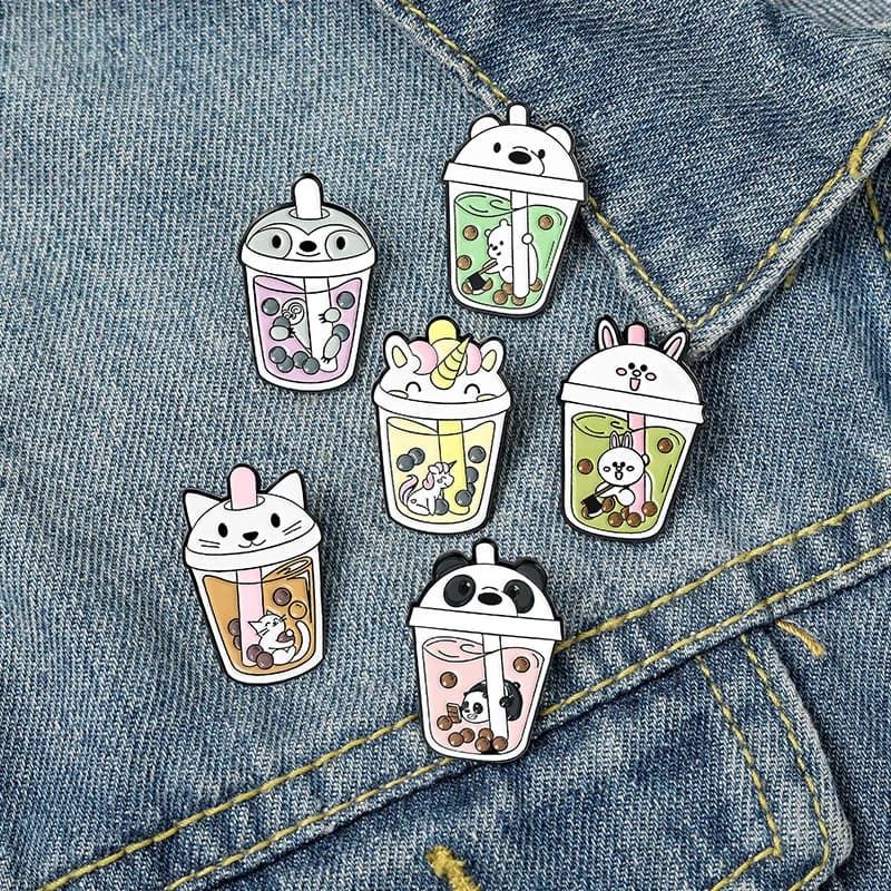 Brooch Bear Starry Sky Map Drink Cream Ice Cream Coffee Cat Alloy Brooch Accessories Drip Enamel Badge Lapel Pins Pearl Milk Tea