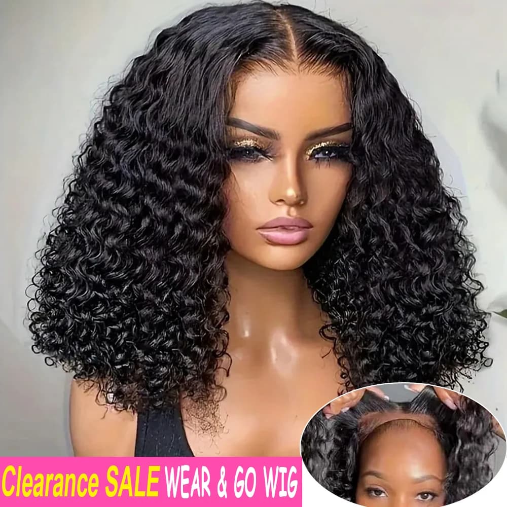 Ready To Wear Glueless Bob Wigs Human Hair Short Brazilian Deep Wave Frontal Wigs Glueless Curly Closure Human Hair 180% on Sale