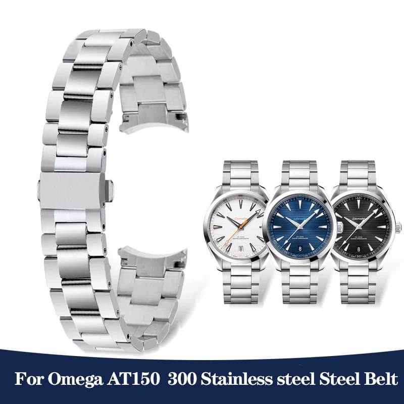 Solid Curved End Metal Watchband For Ome-ga Hippocampus 150 Strap AT150 Men's 300 Watch Band Chain Stainless Steel Bracelet 20mm