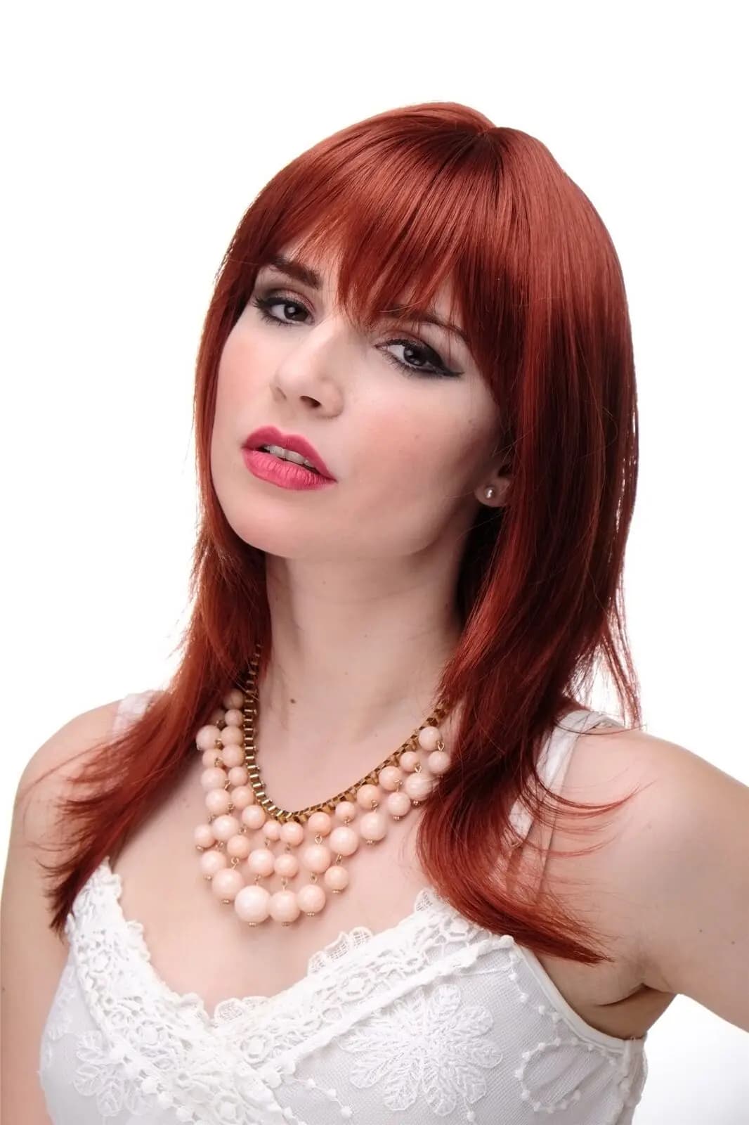 Ladies' Wig  Red Copper  Smooth Shoulder Length Fringe 50cm