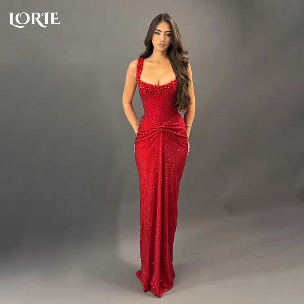 LORIE Slit Tulle Arabia Evening DressShiny Pleats Floor Length Mermaid Prom Dresses Pleats Illsion Arabia Party Gown Customized