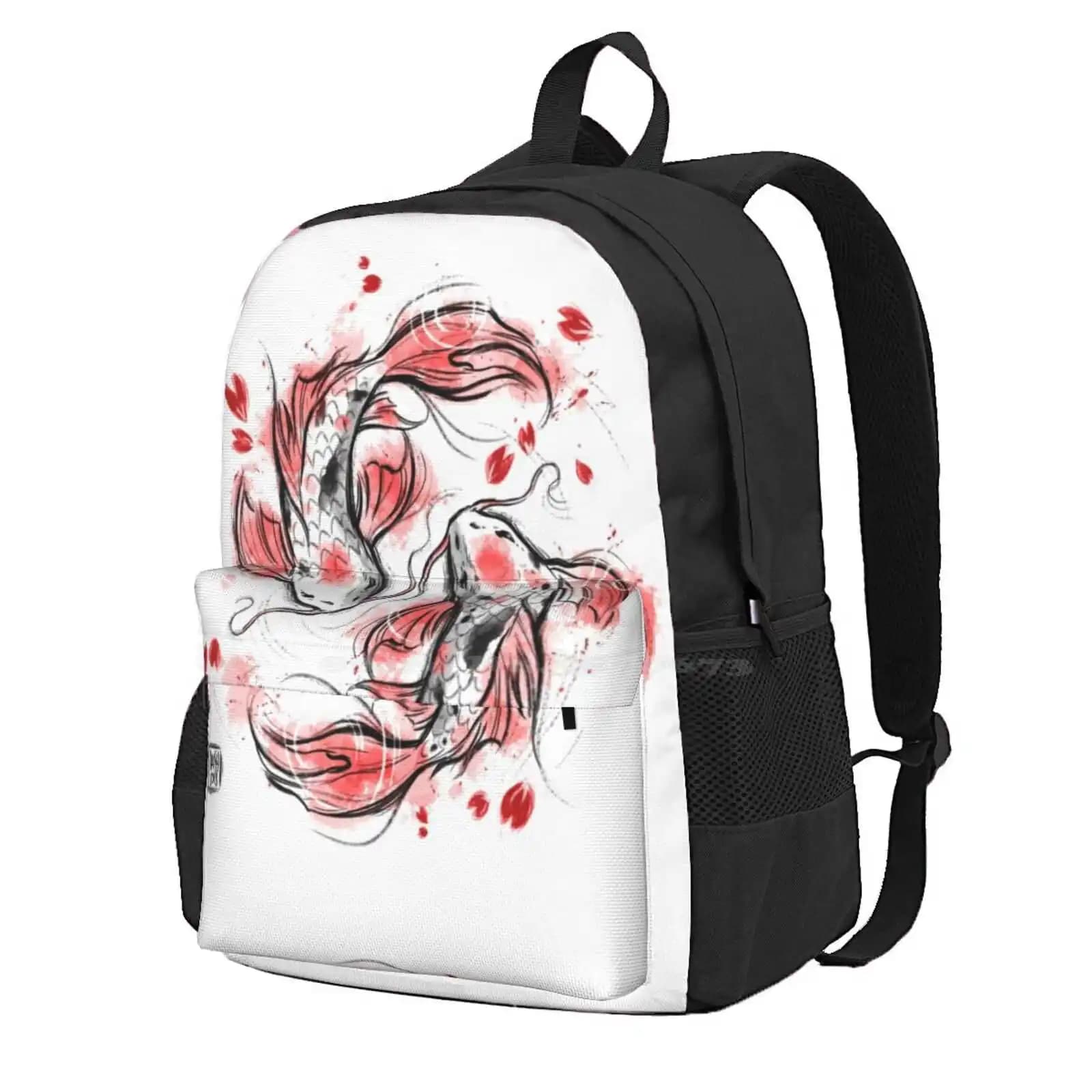 Japanese Koi Hot Sale Schoolbag Backpack Fashion Bags Japanese Koi Fish Carpa Sketch Watercolor