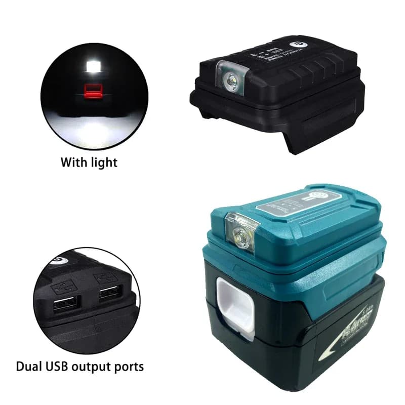 Portable LED Light With Dual USB Li-ion Battery Adapter for Makita for HongSong for Lomvum for ZhiPu Battery
