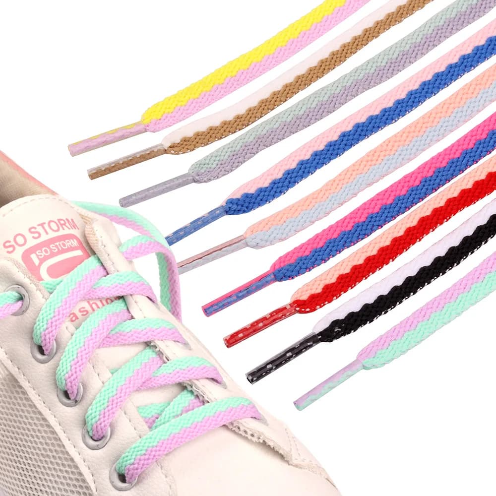 1 Pair 8mm Flat Dual Shoelaces Fashion Mixed Color Shoe Laces Assorted Colorful Sneaker Shoestring Shoelaces Accesories