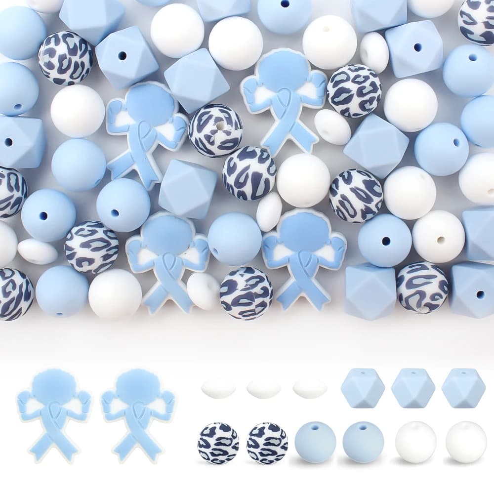 Breast Cancer Awareness Jewelry Making Kit Blue Ribbon Silicone Focal Beads Set DIY Craft Set With Charms Keychain Accessories