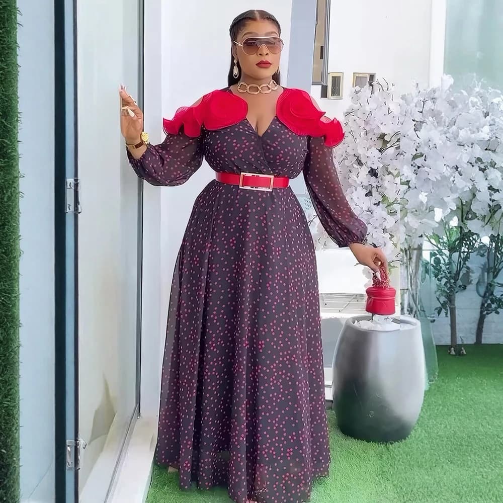 African Dresses for Women 2025 New Fashion Plus Size Chiffon Evening Party Long Dress Dashiki Ankara Outfit Robe African Clothes