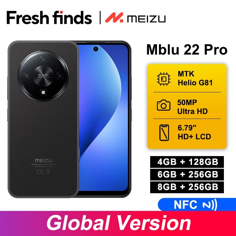 2025 New Global Version Meizu Mblu 22 Pro Smartphone 50MP Main Camera 120Hz 6.79'' LCD 5000mAh Battery 18W Fast Charger NFC