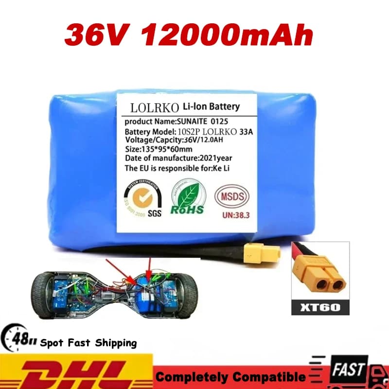 2024 100% New 36V 18650 Li-ion battery 10s2p 36v battery 12000mAh battery pack 42V 12000mAh scooter twist car battery