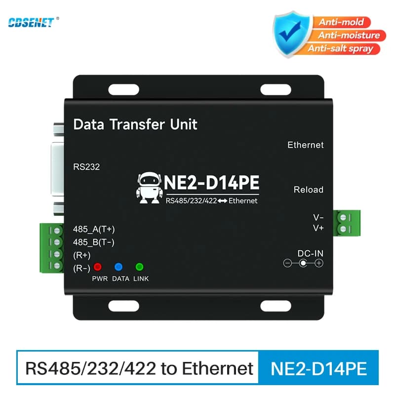 RS485/232/422 To Ethernet Serial Server Modbus Gateway DC 8-28V CDSENT NE2-D14PE POE Power Signal Isolation TCP UDP MQTT HTTP