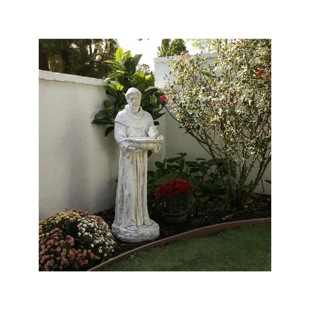 2024 New 45" Tall Outdoor Saint Francis Birdbath Statue Yard Art Decoration, Light Gray