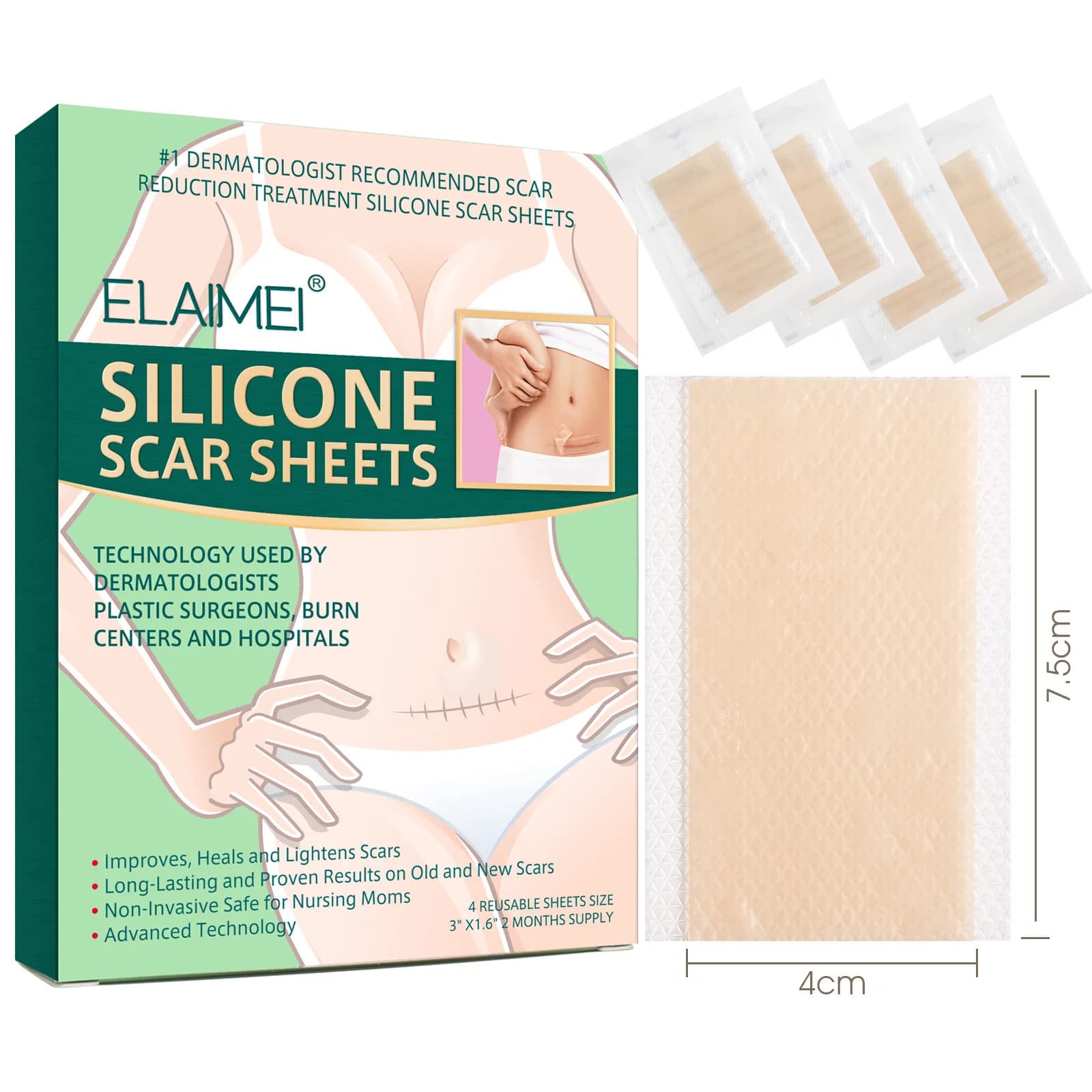 4Pcs/box Silicone Gel Strips Patch Scar Removal Patch Remove Trauma Burn Scar Sheet Skin Repair Therapy Patch
