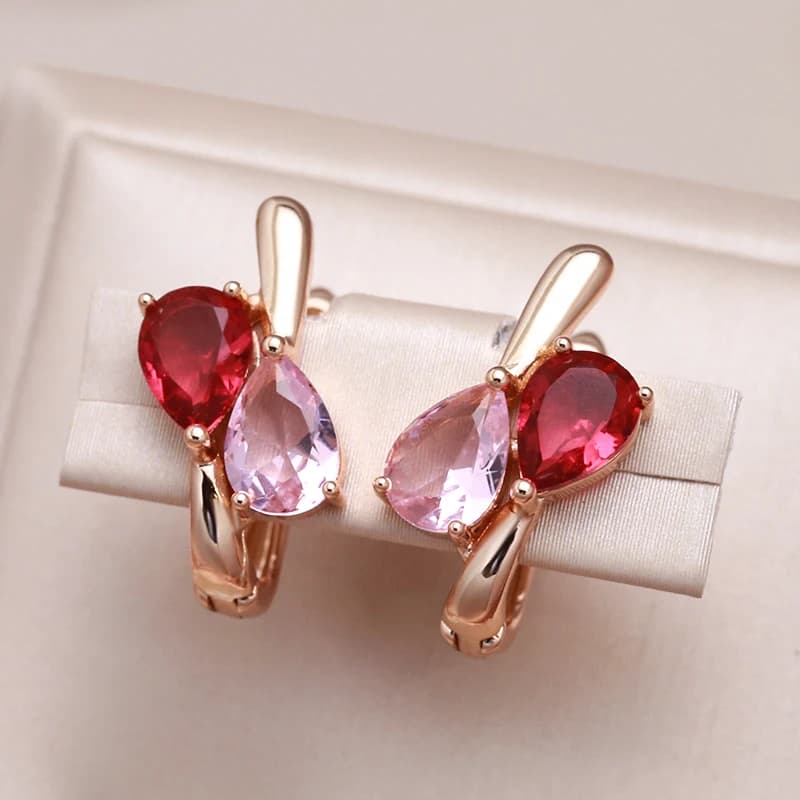 Kinel Luxury 585 Rose Gold Dangle Earrings for Women Pink Princess Cut Natural Zircon Bride Earrings Lady Gift Wedding Jewelry