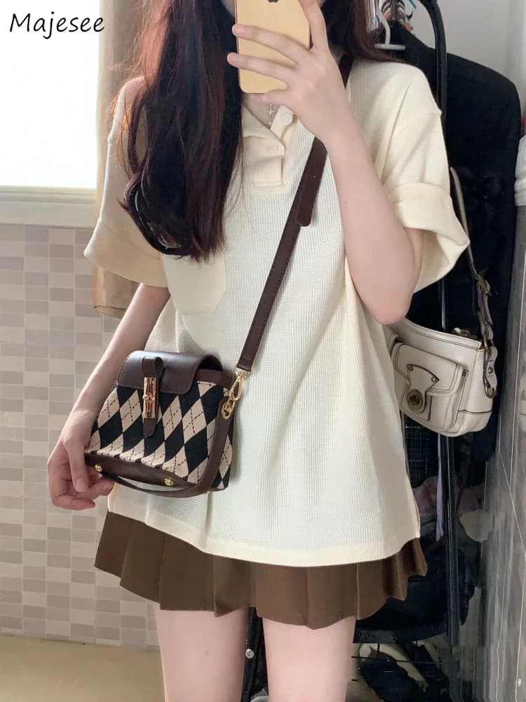 Sets Women Y2k Preppy Outfits Baggy Short Sleeve T-shirts + Pleated High Wait Mini Skirts 2022 Summer Korean Style New Fashion