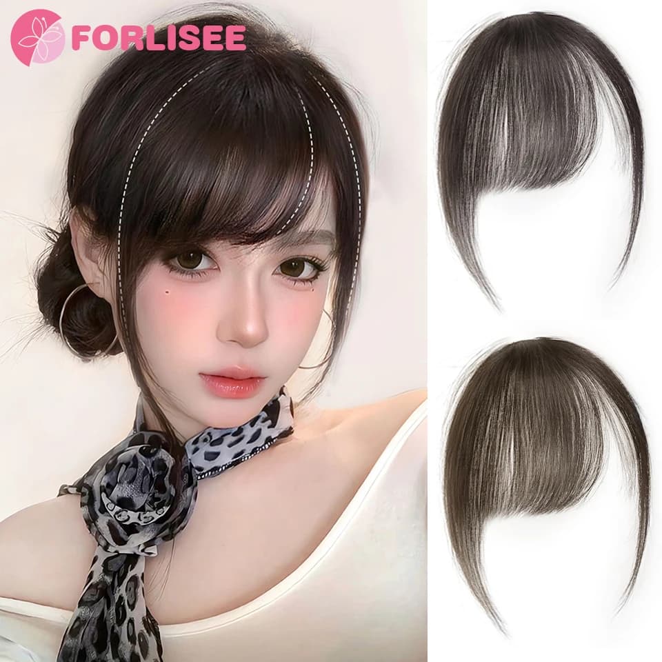 FORLISEE Synthetic Bangs Wig Millennium Hairpin Oblique Bangs Natural Forehead Fake Bangs Seamless Thin Head Wig Piece