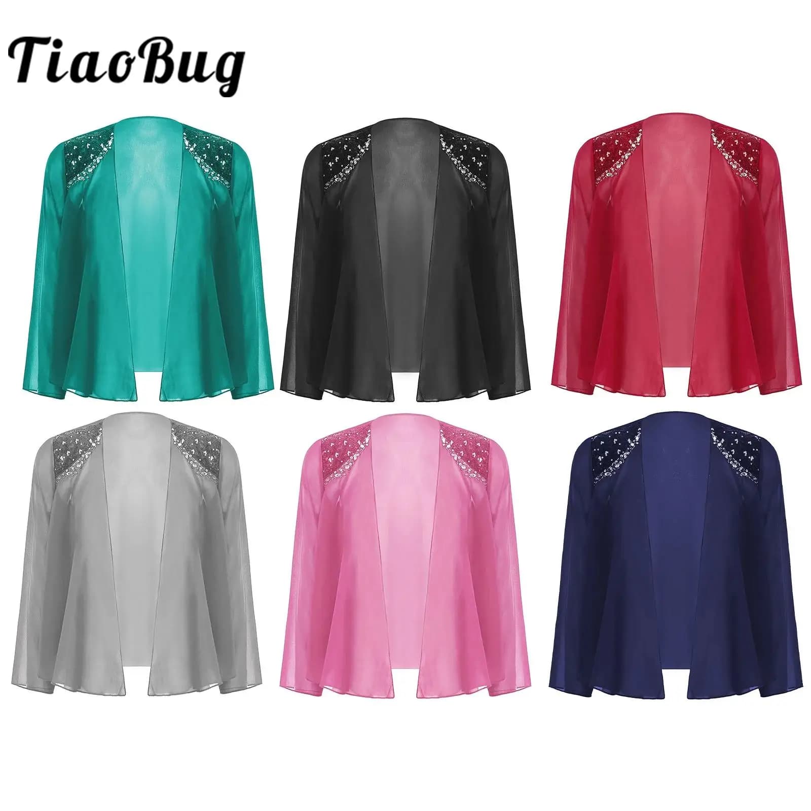 Womens Shrug Shiny Sequins Rhinestones Cardigan Long Sleeve Open Front Bolero for Cocktail Evening Cape Jackets Wedding Cover-up