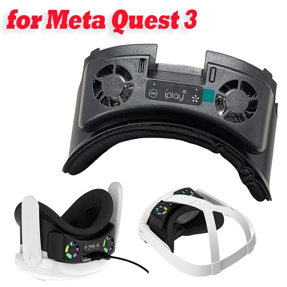 Face Cover with Cooling Fan Facial Interface Radiator with RGB Light Cool Mask with Anti-Leakage Nose Pad for Meta Quest 3
