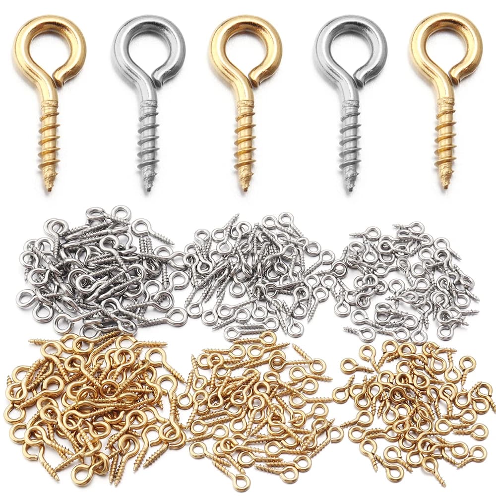 20-50pcs/lot Stainless Steel Eyepin Keychain Hook Eye Pins Mini Screw Pendants DIY Threaded Pin Fitting DIY Jewelry Bracelet