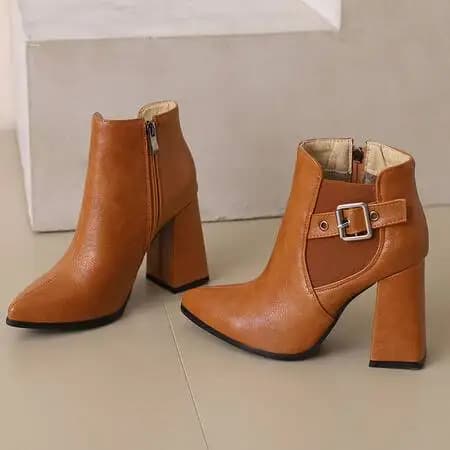Brand Classic Women Ankle Boots Chunky Heels 10cm Zipper Large Size 48 49 50 Vintage Casual Daily Booties for Female
