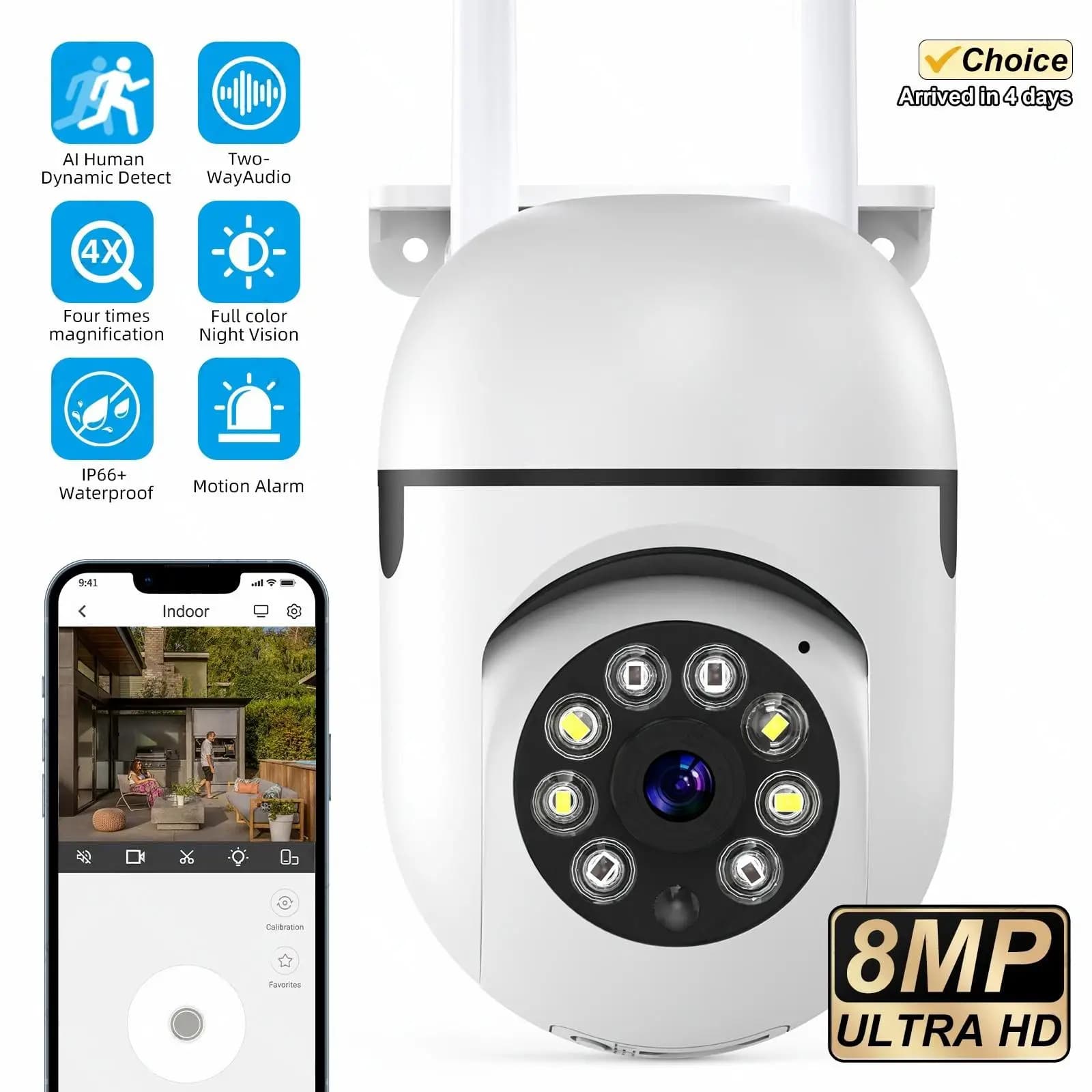8MP Wireless Security Surveillance PTZ Camera Wifi IP Outdoor 4X Zoom Cameras AI Human Tracking Two-way Audio HD Night Color Cam