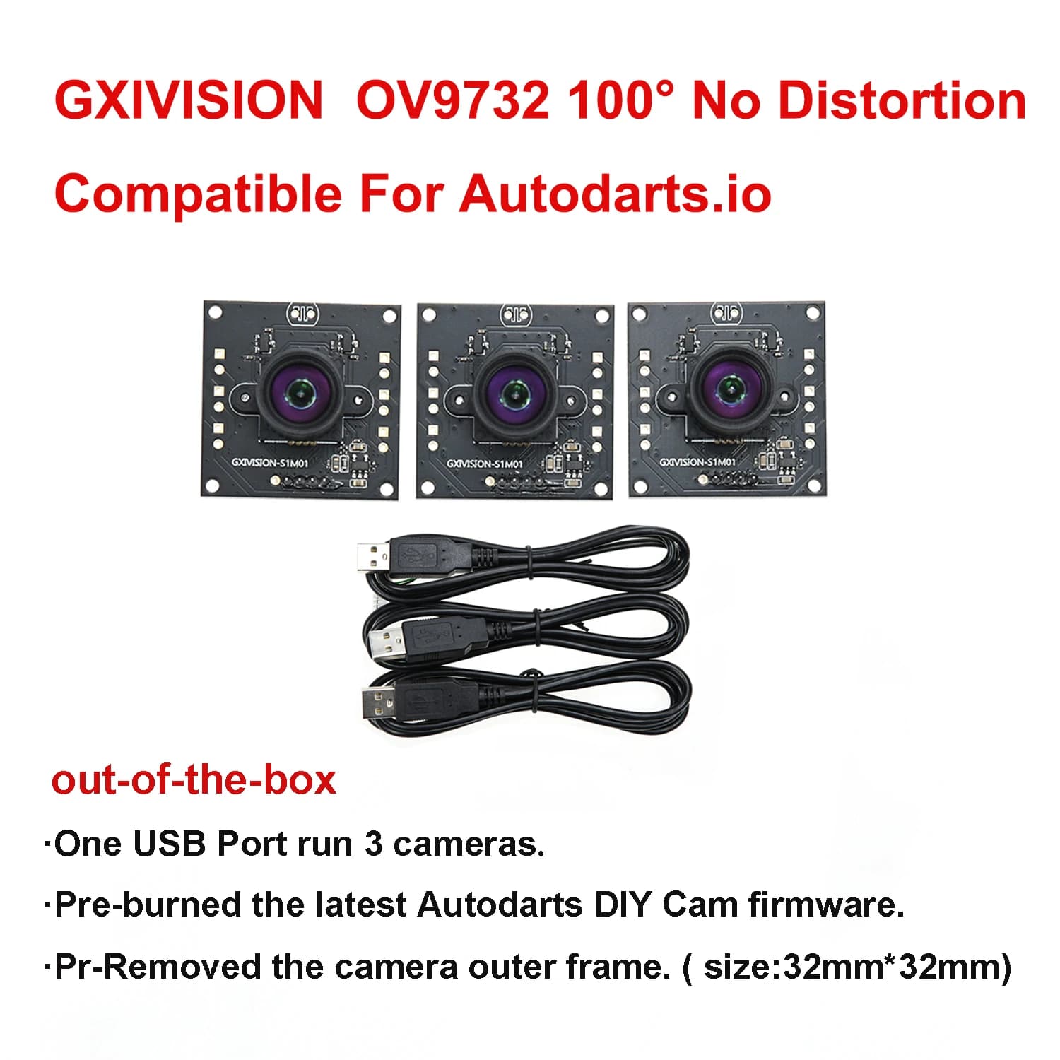 GXIVISION OV9732 Camera Module100 Degrees 2M/1M Cable,Autodarts.io Webcam 3PCS 1MP 30FPS 1280x720 USB Driver Free