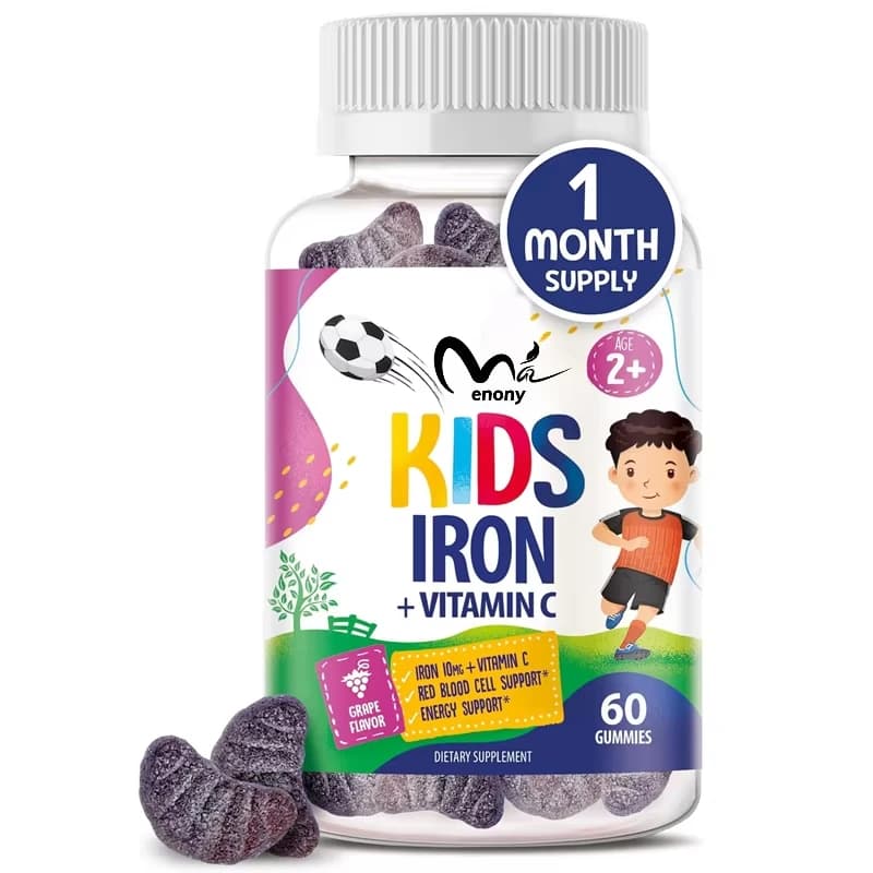 60 pieces of iron gummies for children and adults - containing vitamin C for immune support of red blood cell production