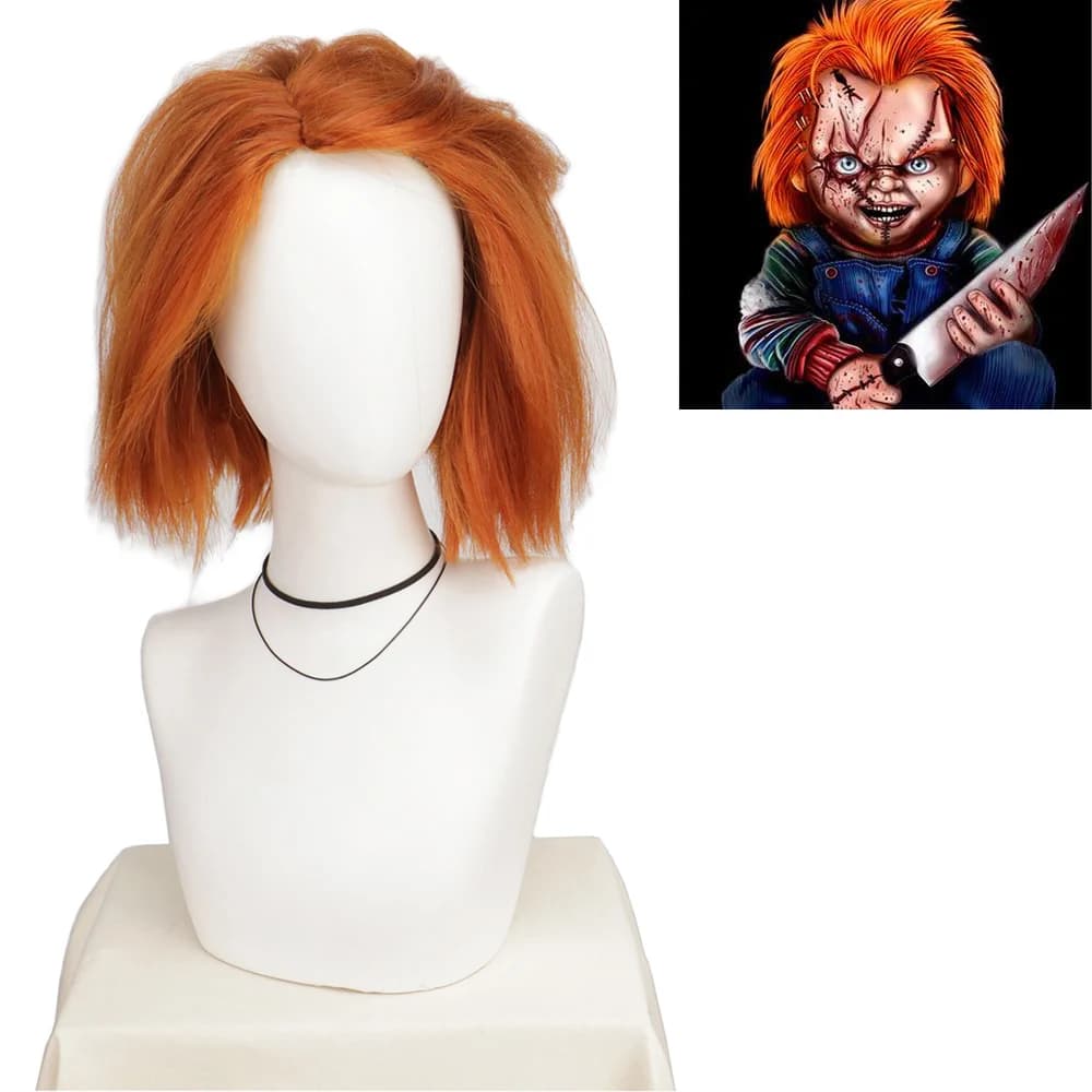Seed of Chucky Orange Short Cosplay Wig Bride of Chucky Heat Resistant Cosplay Costume Wigs
